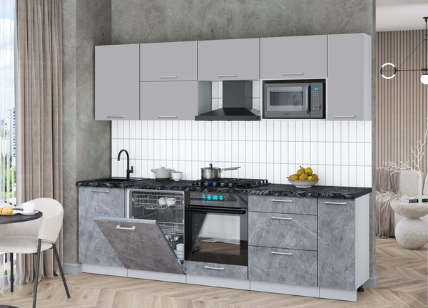 Изображение товара Кухонный гарнитур Интерлиния Мила Gloss 2.6-ПМ2 (керамика/грей/кастилло темный)