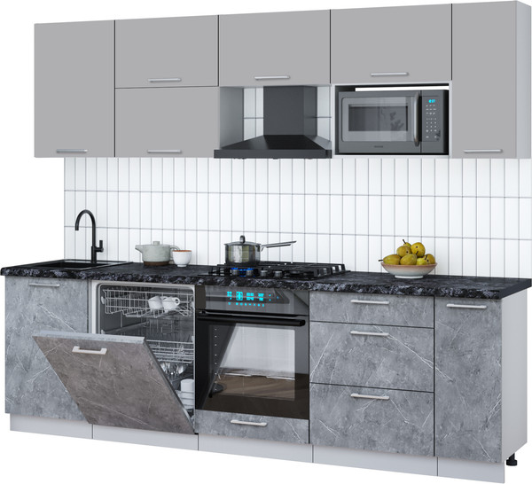 Изображение товара Кухонный гарнитур Интерлиния Мила Gloss 2.6-ПМ2 (керамика/грей/кастилло темный)