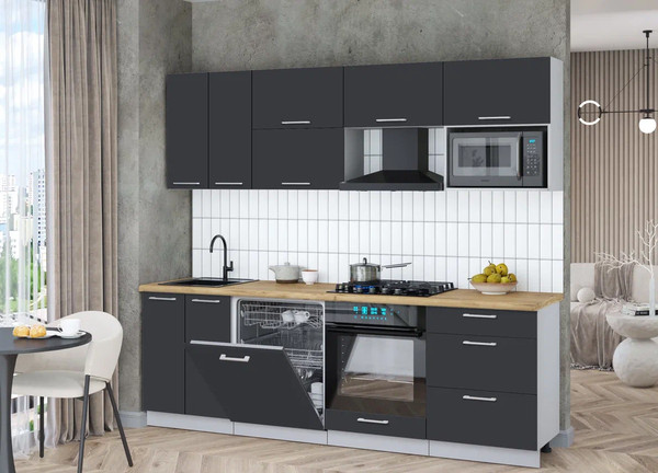 Изображение товара Кухонный гарнитур Интерлиния Мила Gloss 2.4-ПМ2 (пепел/пепел/дуб бунратти)