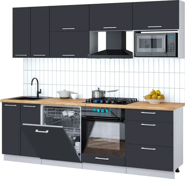 Изображение товара Кухонный гарнитур Интерлиния Мила Gloss 2.4-ПМ2 (пепел/пепел/дуб бунратти)