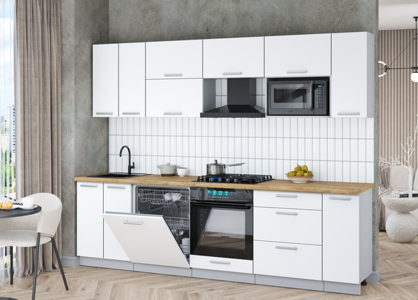 Изображение товара Кухонный гарнитур Interline Мила Gloss 2.7-ПМ2 (белый/белый/дуб бунратти)