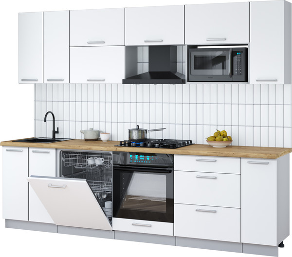 Изображение товара Кухонный гарнитур Interline Мила Gloss 2.7-ПМ2 (белый/белый/дуб бунратти)