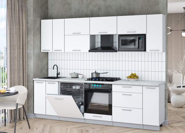 Изображение товара Кухонный гарнитур Интерлиния Мила Gloss 2.7-ПМ2 (белый/белый/серый каспий)