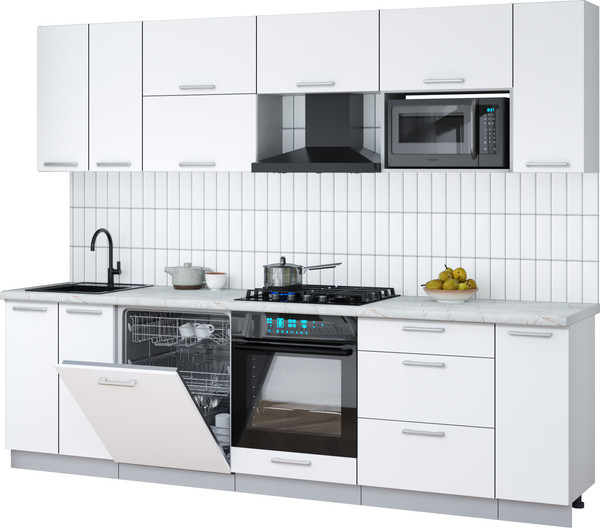 Изображение товара Кухонный гарнитур Интерлиния Мила Gloss 2.7-ПМ2 (белый/белый/серый каспий)