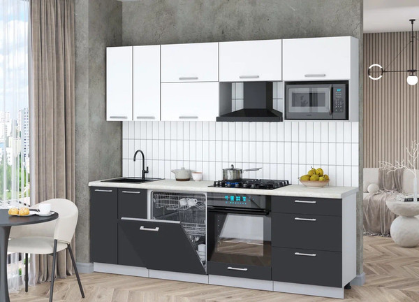 Изображение товара Кухонный гарнитур Интерлиния Мила Gloss 2.4-ПМ2 (пепел/белый/опал светлый)