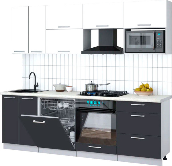 Изображение товара Кухонный гарнитур Интерлиния Мила Gloss 2.4-ПМ2 (пепел/белый/опал светлый)