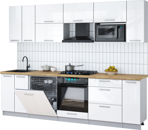 Изображение товара Кухонный гарнитур Interline Мила Gloss 2.7-ПМ2 (белый глянец/белый глянец/дуб бунратти)