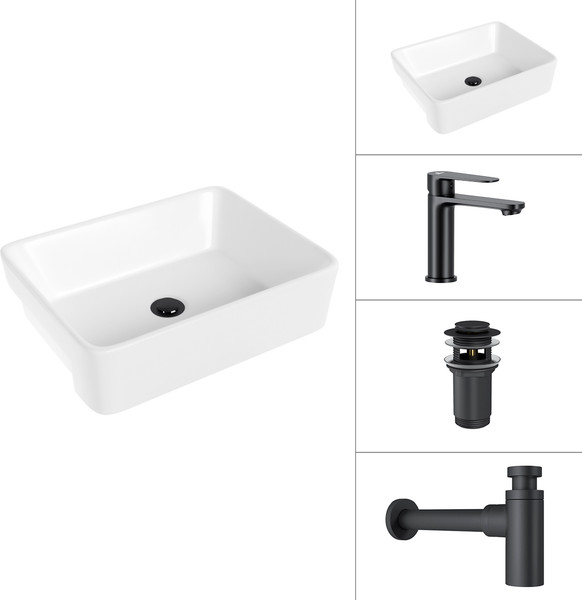 Изображение товара Умывальник со смесителем Lauter 21675 + Moon 21СК691BS + сифон 21635B + донный клапан 21190B (черный матовый)