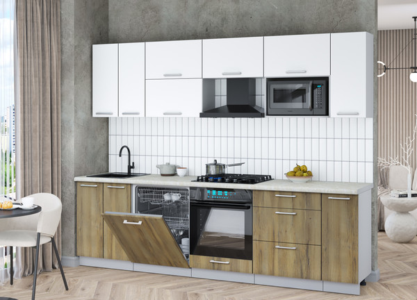 Изображение товара Кухонный гарнитур Интерлиния Мила Gloss 2.7-ПМ2 (дуб вотан/белый/опал светлый)