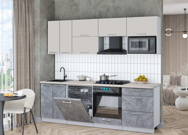 Изображение товара Кухонный гарнитур Интерлиния Мила Gloss 2.4-ПМ2 (керамика/кашемир/травертин серый)