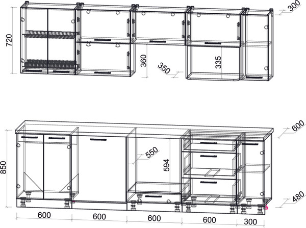 Изображение товара Кухонный гарнитур Интерлиния Мила Gloss 2.7-ПМ2 (дуб вотан/ваниль глянец/серый каспий)