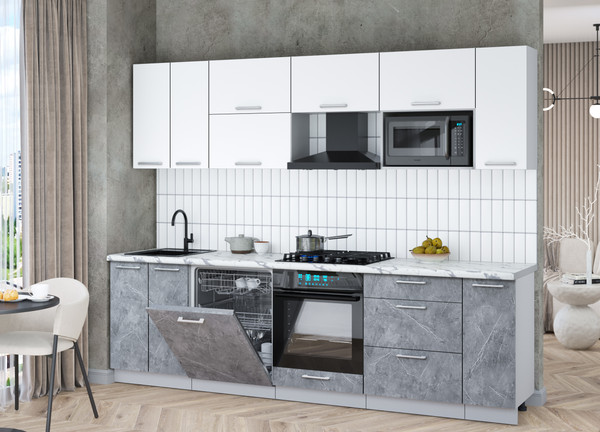 Изображение товара Кухонный гарнитур Интерлиния Мила Gloss 2.7-ПМ2 (керамика/белый/белый гранит)