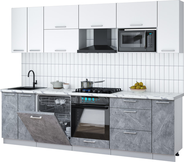 Изображение товара Кухонный гарнитур Интерлиния Мила Gloss 2.7-ПМ2 (керамика/белый/белый гранит)