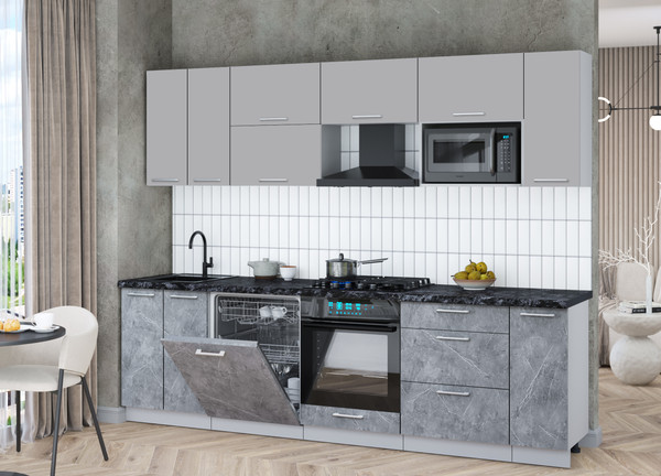 Изображение товара Кухонный гарнитур Интерлиния Мила Gloss 2.7-ПМ2 (керамика/грей/кастилло темный)