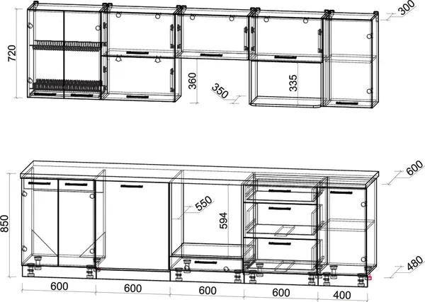 Изображение товара Кухонный гарнитур Интерлиния Мила Gloss 2.8-ПМ2 (кашемир/кашемир/дуб бунратти)