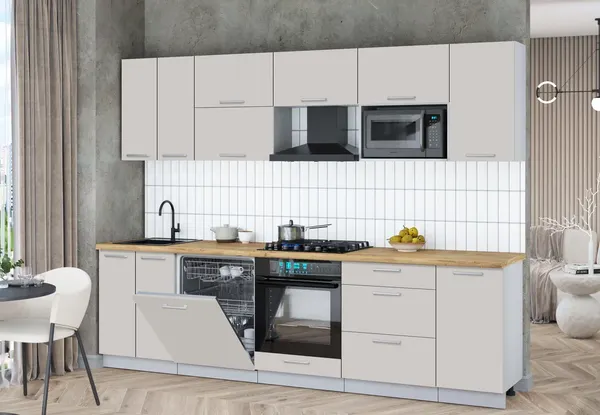 Изображение товара Кухонный гарнитур Интерлиния Мила Gloss 2.8-ПМ2 (кашемир/кашемир/дуб бунратти)