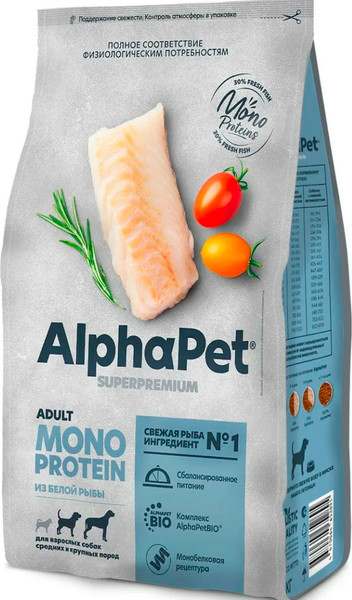 Изображение товара Сухой корм для собак AlphaPet Monoprotein с белой рыбой / 121355 (3кг)