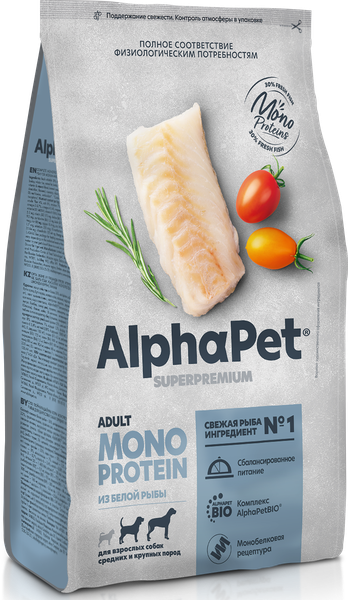 Изображение товара Сухой корм для собак AlphaPet Monoprotein с белой рыбой / 121355 (3кг)