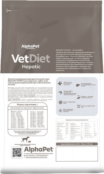 Изображение товара Сухой корм для собак AlphaPet Vet Diet Hepatic / 191331 (2кг)