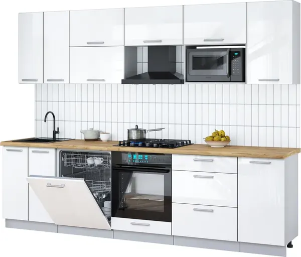 Изображение товара Кухонный гарнитур Interline Мила Gloss 2.8-ПМ2 (белый глянец/белый глянец/дуб бунратти)