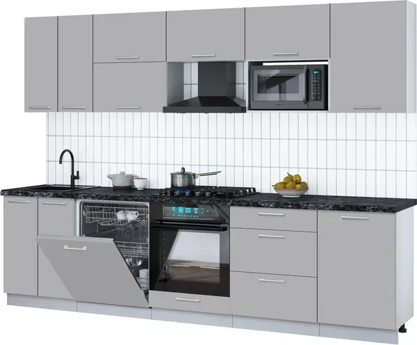 Изображение товара Кухонный гарнитур Interline Мила Gloss 2.9-ПМ2 (грей/грей/кастилло темный)