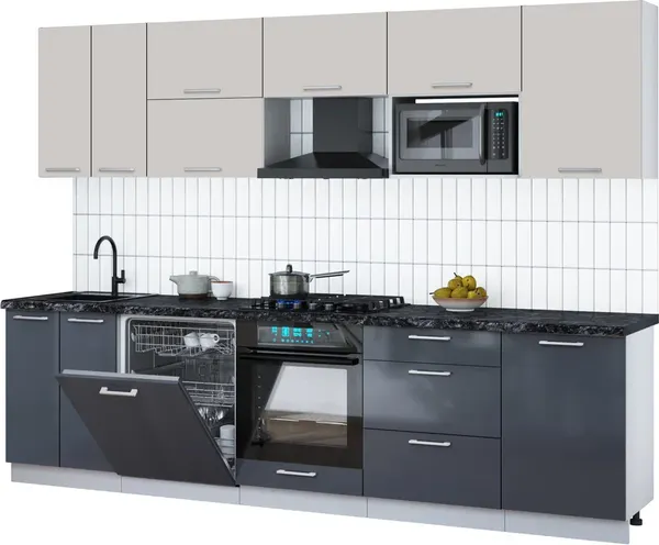 Изображение товара Кухонный гарнитур Interline Мила Gloss 2.9-ПМ2 (асфальт глянец/кашемир/кастилло темный)