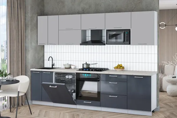 Изображение товара Кухонный гарнитур Interline Мила Gloss 2.9-ПМ2 (асфальт глянец/грей/бискайская сосна)