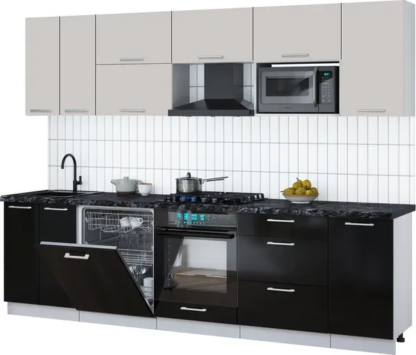 Изображение товара Кухонный гарнитур Interline Мила Gloss 2.8-ПМ2 (черный глянец/кашемир/кастилло темный)