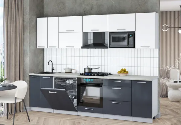 Изображение товара Кухонный гарнитур Interline Мила Gloss 2.8-ПМ2 (асфальт глянец/белый/опал светлый)