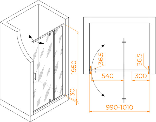 Изображение товара Душевая дверь RGW LE-103 / 711210310-11 (хром/прозрачное стекло)