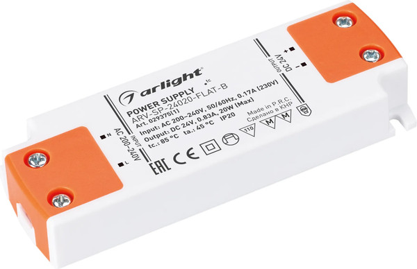 Изображение товара Блок питания для светильника Arlight ARV-SP-24020-FLAT-B 24V 0.83A 20W / 029375(1)