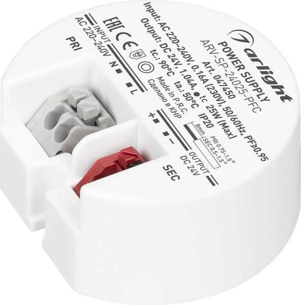 Изображение товара Блок питания для светильника Arlight ARV-SP-24025-PFC 24V 1A 25W / 047450