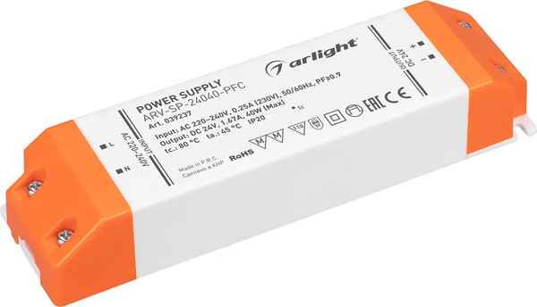 Изображение товара Блок питания для светильника Arlight ARV-SP-24040-PFC 24V 1.67A 40W / 039237