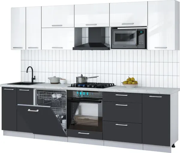Изображение товара Кухонный гарнитур Interline Мила Gloss 2.8-ПМ2 (пепел/белый глянец/серый каспий)