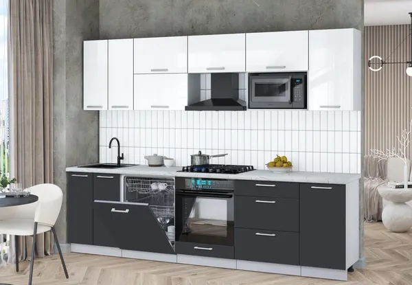 Изображение товара Кухонный гарнитур Interline Мила Gloss 2.8-ПМ2 (пепел/белый глянец/серый каспий)