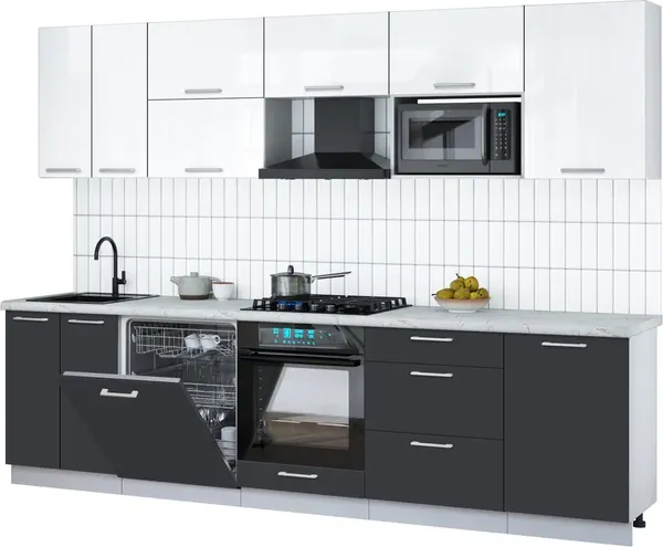 Изображение товара Кухонный гарнитур Interline Мила Gloss 2.9-ПМ2 (пепел/белый глянец/серый каспий)