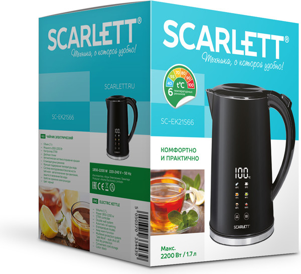 Изображение товара Электрочайник Scarlett SC-EK21S66 (черный)