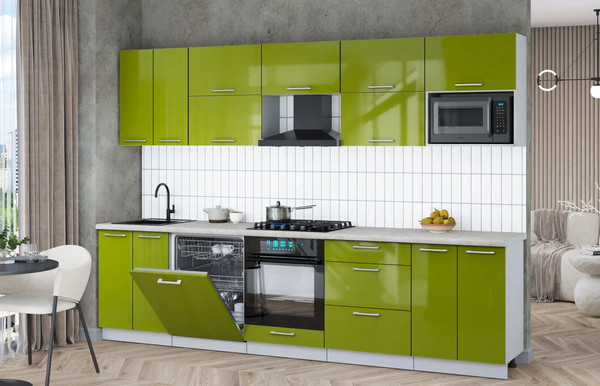 Изображение товара Кухонный гарнитур Интерлиния Мила Gloss 3.0-ПМ2 (яблоко глянец/яблоко глянец/опал светлый)