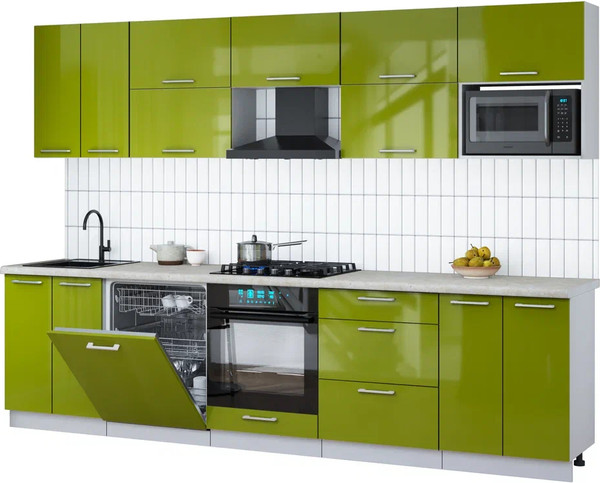 Изображение товара Кухонный гарнитур Интерлиния Мила Gloss 3.0-ПМ2 (яблоко глянец/яблоко глянец/опал светлый)