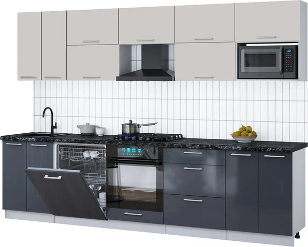 Изображение товара Кухонный гарнитур Интерлиния Мила Gloss 3.0-ПМ2 (асфальт глянец/кашемир/кастилло темный)