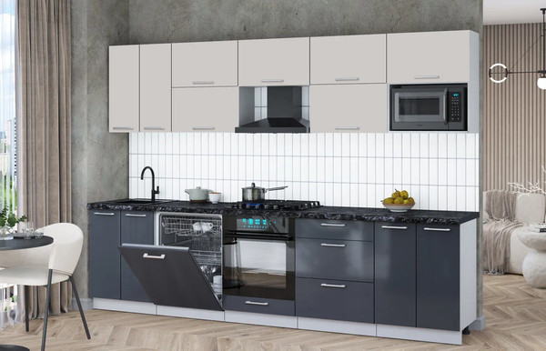 Изображение товара Кухонный гарнитур Интерлиния Мила Gloss 3.0-ПМ2 (асфальт глянец/кашемир/кастилло темный)
