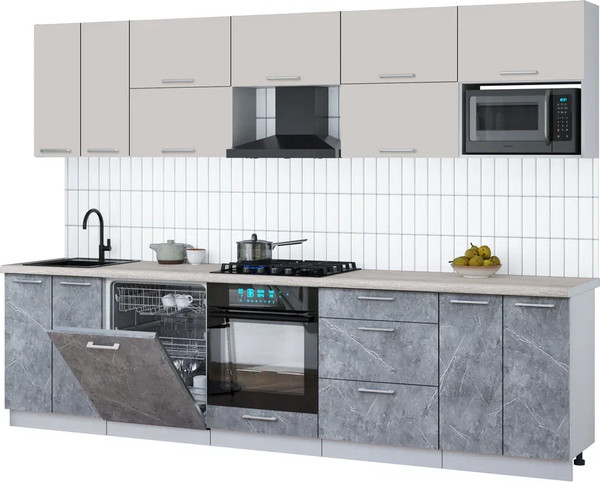 Изображение товара Кухонный гарнитур Интерлиния Мила Gloss 3.0-ПМ2 (керамика/кашемир/травертин серый)