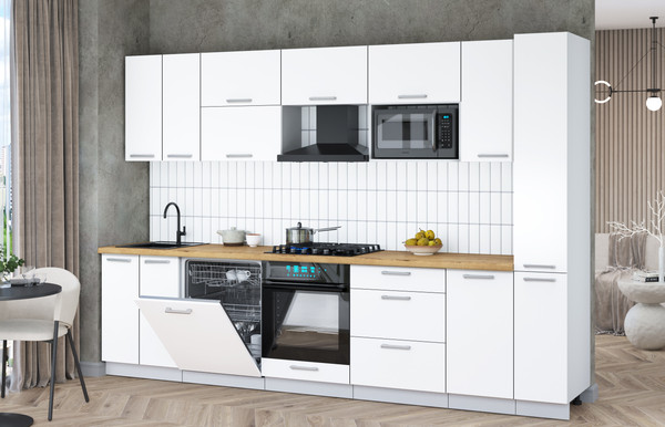 Изображение товара Кухонный гарнитур Interline Мила Gloss 3.1-ПМ2 (белый/белый/дуб бунратти)