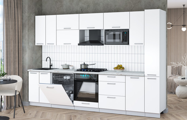 Изображение товара Кухонный гарнитур Interline Мила Gloss 3.1-ПМ2 (белый/белый/серый каспий)