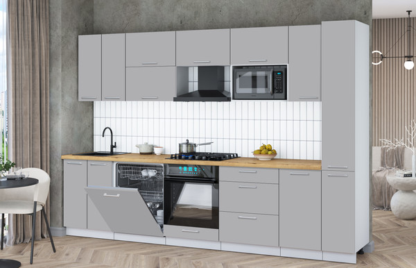 Изображение товара Кухонный гарнитур Interline Мила Gloss 3.1-ПМ2 (грей/грей/дуб бунратти)