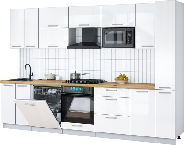 Изображение товара Кухонный гарнитур Interline Мила Gloss 3.1-ПМ2 (белый глянец/белый глянец/дуб бунратти)