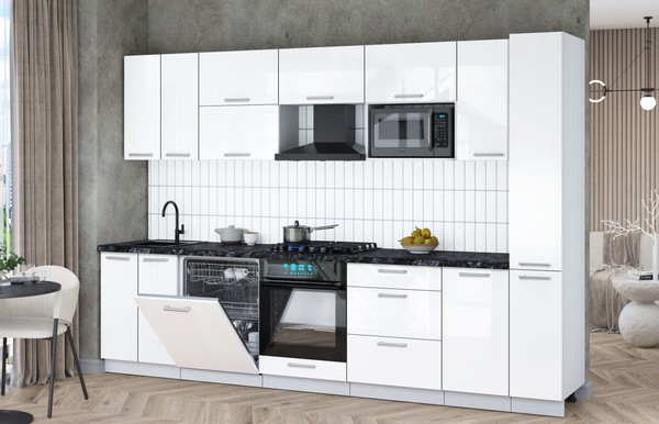 Изображение товара Кухонный гарнитур Interline Мила Gloss 3.1-ПМ2 (белый глянец/белый глянец/кастилло темный)
