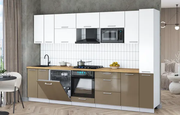 Изображение товара Кухонный гарнитур Interline Мила Gloss 3.1-ПМ2 (капучино глянец/белый/дуб бунратти)