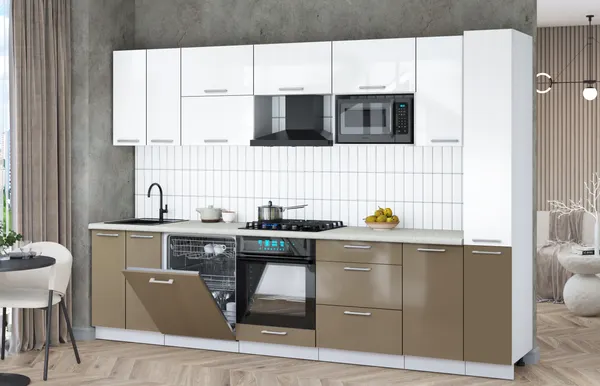 Изображение товара Кухонный гарнитур Interline Мила Gloss 3.1-ПМ2 (капучино глянец/белый глянец/опал светлый)