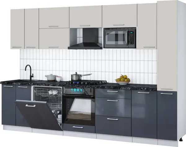 Изображение товара Кухонный гарнитур Interline Мила Gloss 3.1-ПМ2 (асфальт глянец/кашемир/кастилло темный)